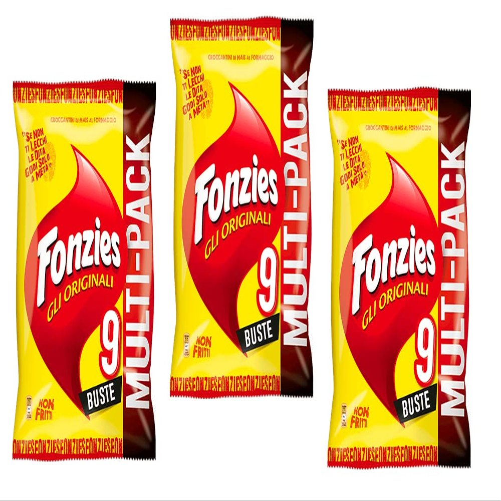 27 x Fonzies Multipack Corn Snack with Cheese Chips 3 for 9 Portion Bags of 23 g Each Cheese Chip