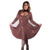 Autumn Long Sleeve Latex A-line Dress Women Dancing Party Costume Sexy Scoop Neck Low Cut Dress Vintage Skater,Dark Red,L view 1