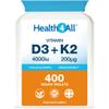 Health4All Vitamin D3 4000iu & Vitamin K2 200ug (Natural MK7) 400 Tablets (1+ Year Supply) Vegan Vitamin D3 K2 Supplement, High Strength MK-7 from Natto, Made in The UK view 1