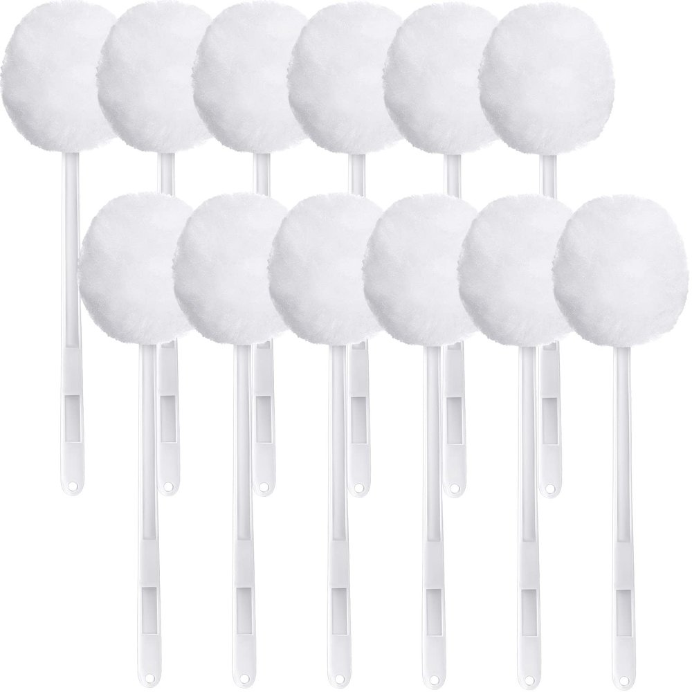 12 Pack Toilet Bowl Brush White Soft Swab Toilet Bowl Cleaners Disposable Toilet Brush Long Plastic Handled Toilet Bowl Mop with Silk Cotton Brush for Bathroom Toilet Bowl, 11 x 4.3 Inch