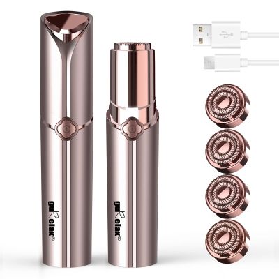 Facial Hair Remover for Women, USB Rechargeable Painless Hair Removal Waterproof Shaver Razor with LED Light for Peach Fuzz Fine Hair Chin Cheek Upper Lip (Rose Gold+ 4 Replacement Heads)