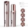 Facial Hair Remover for Women, USB Rechargeable Painless Hair Removal Waterproof Shaver Razor with LED Light for Peach Fuzz Fine Hair Chin Cheek Upper Lip (Rose Gold+ 4 Replacement Heads) view 1