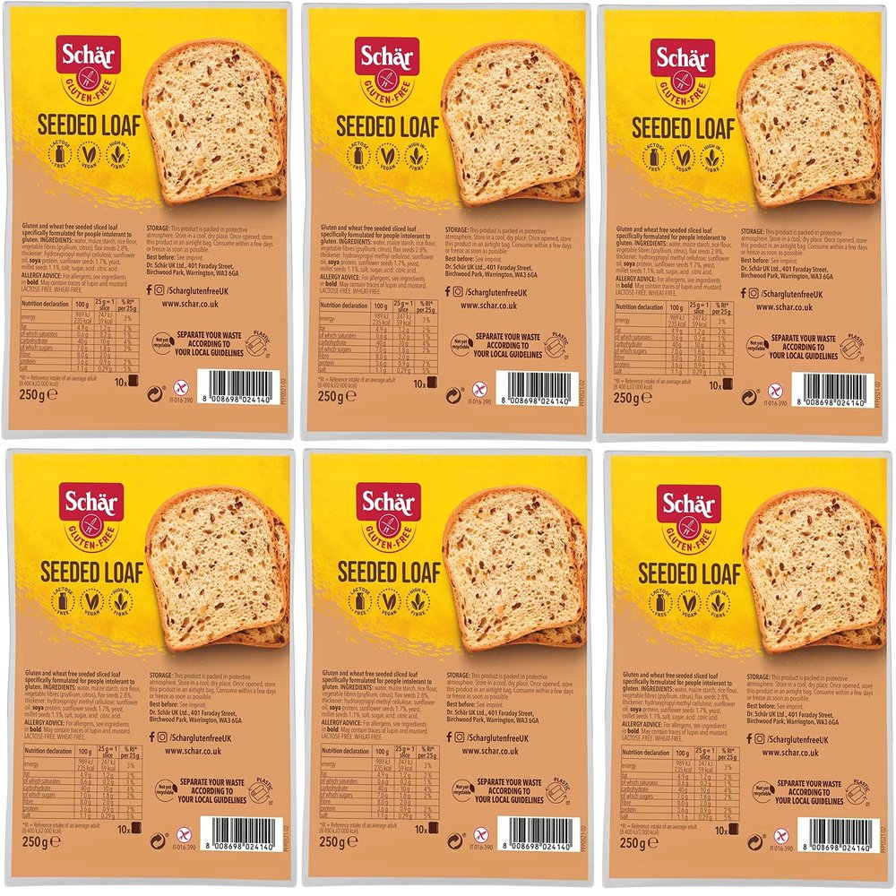 Schr Gluten Free Vegan Seeded Loaf Bread (250g) Pack of Six