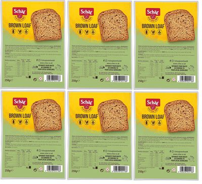 Schr Gluten Free Vegan Brown Loaf Bread (250g) Pack of Six