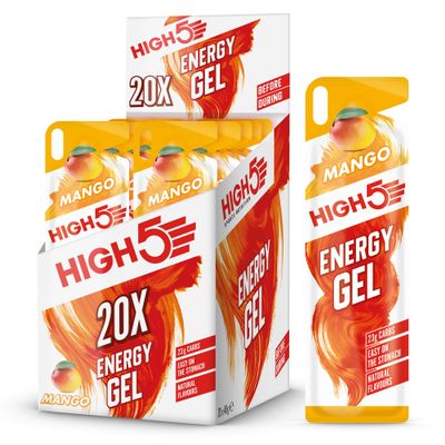 HIGH5 Energy Gels Cycling - Sports Nutrition for Quick Muscle Energy - Natural Fruit Juice & Caffeine-Free - Instant Fuel Gel for Cycling, Running Snacks, Mountain Fuel Gels (Mango, 20 x 40g)