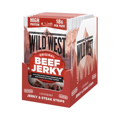 Wild West Original Beef Jerky 12 60g High Protein Gluten Free Snack No Added MSG Ideal for Gym, Travel, Hiking & Everyday Energy