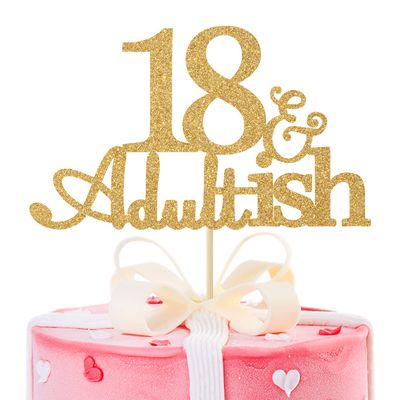 Gold Glitter 18 and Adultish Cake Topper for Eighteen Birthday Party, Time To Adult Cake Decorations, 18th Birthday Party Decorations for Girls Boys