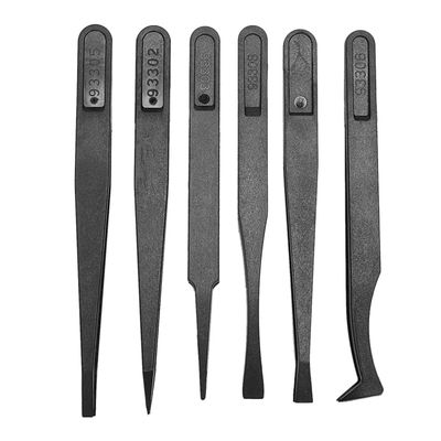 6PCS Tweezer Set Plastic Anti Static Tool Kit Size 1/2/3/5/6/8 Each one(Black)
