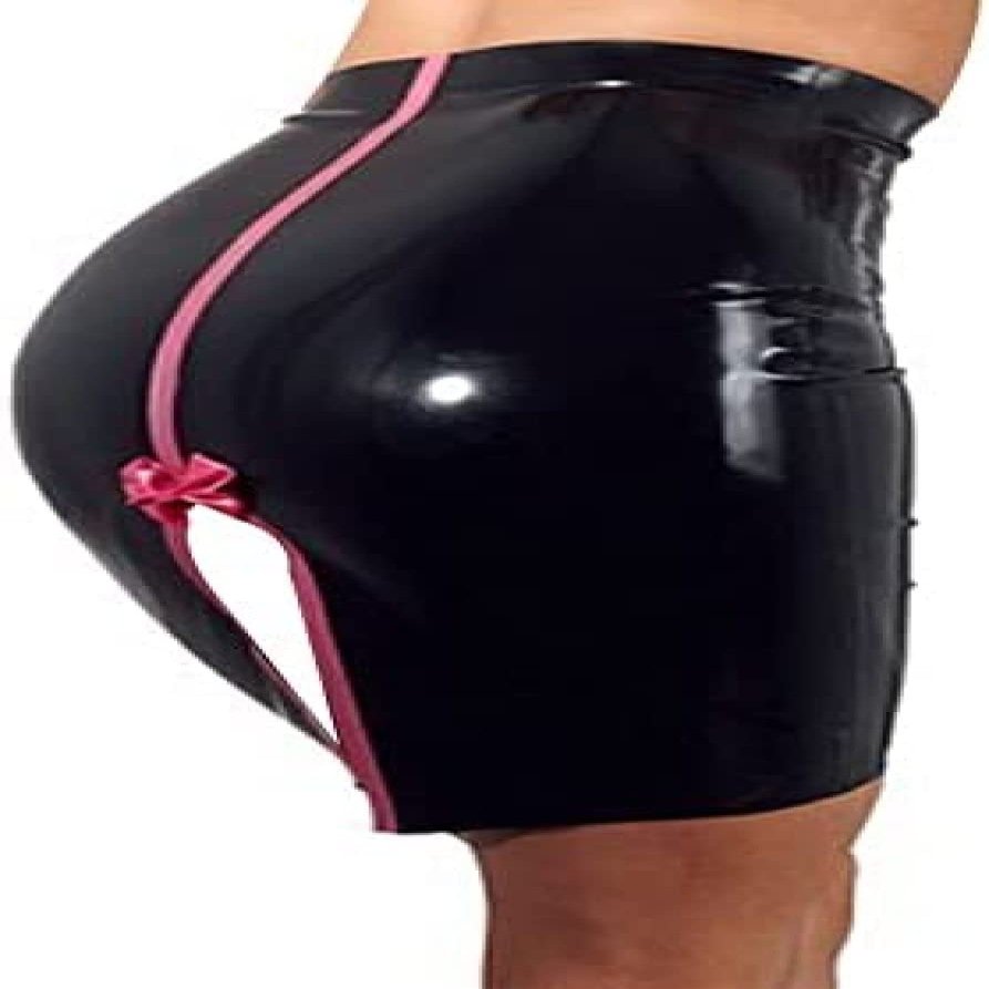 Latex Skirts with Bow Slits at The Back. Short Without Zips. Rubber Bottoms,Purple with Pink.,XXL