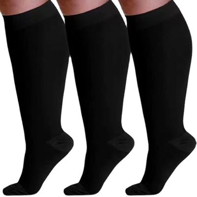 Cheeroyal 3 Pack Plus Size Compression Socks for Women and Men, 20-30mmhg Extra Large Wide Calf Knee High Stockings for Circulation Support (7XL, black)