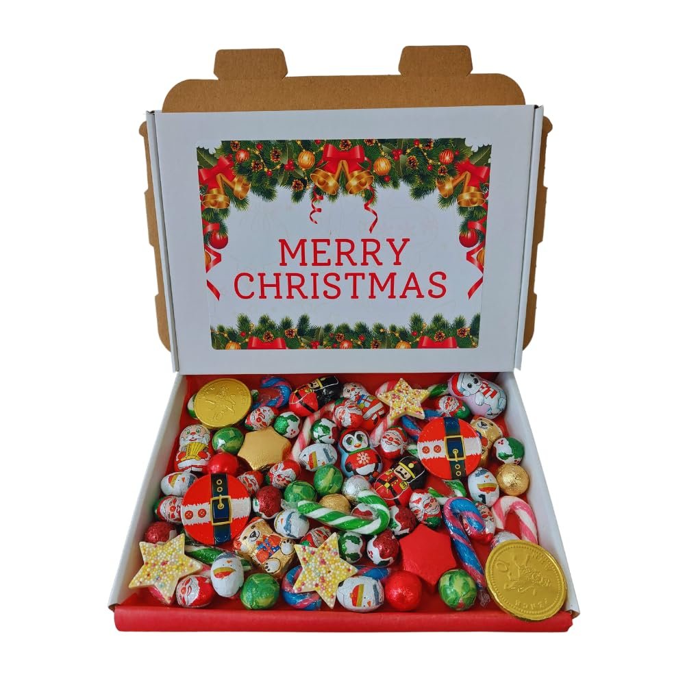 Christmas Milk Chocolate Assortment Sweet Gift Box Hamper Xmas Stocking Filler Christmas Treats Box - Santa Belt coin,Santas,Nutcracker,Sprouts,Stars 400g
