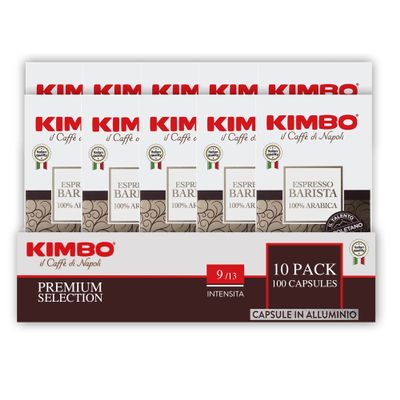 Kimbo Coffee Espresso Barista Capsules (10 x 10) | Nespresso Coffee Machine Compatible | 100 Aluminium Capsules, Medium Dark Roast | Italian 100% Arabica Coffee Pods, Barista Series