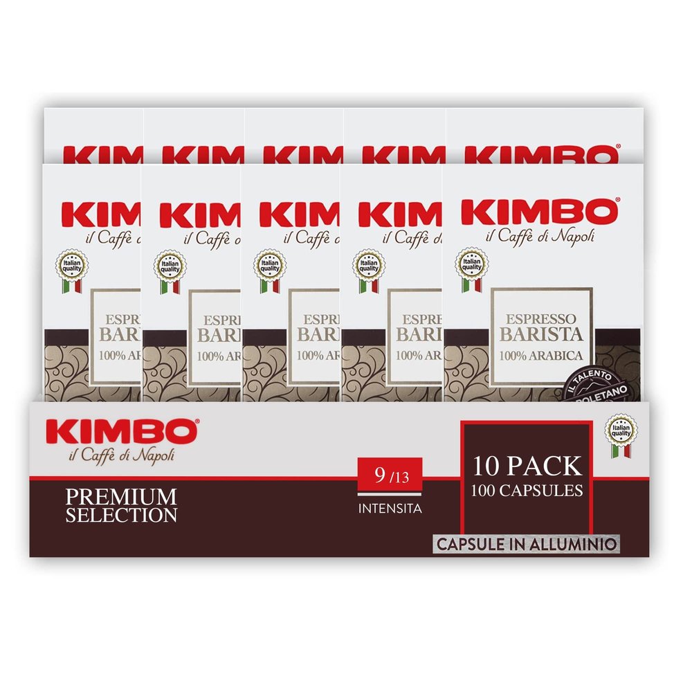 Kimbo Coffee Espresso Barista Capsules (10 x 10) | Nespresso Coffee Machine Compatible | 100 Aluminium Capsules, Medium Dark Roast | Italian 100% Arabica Coffee Pods, Barista Series