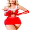 Bommi Fairy Women Lingerie Fishnet Set Chemise + Sleeve Babydolls Mini Dress Mesh Sleepwear Free Size UK 4-20 (Christmas Red) view 1