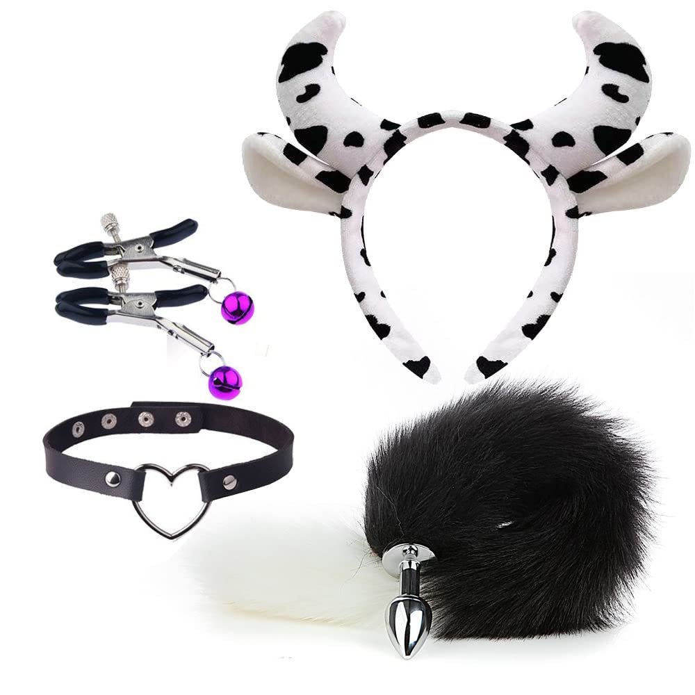 1Set Fox Ears and Tail Set Cat Ears and Tail Set Faux Fur Tails Plug Costume for Women Adult Cosplay Costume