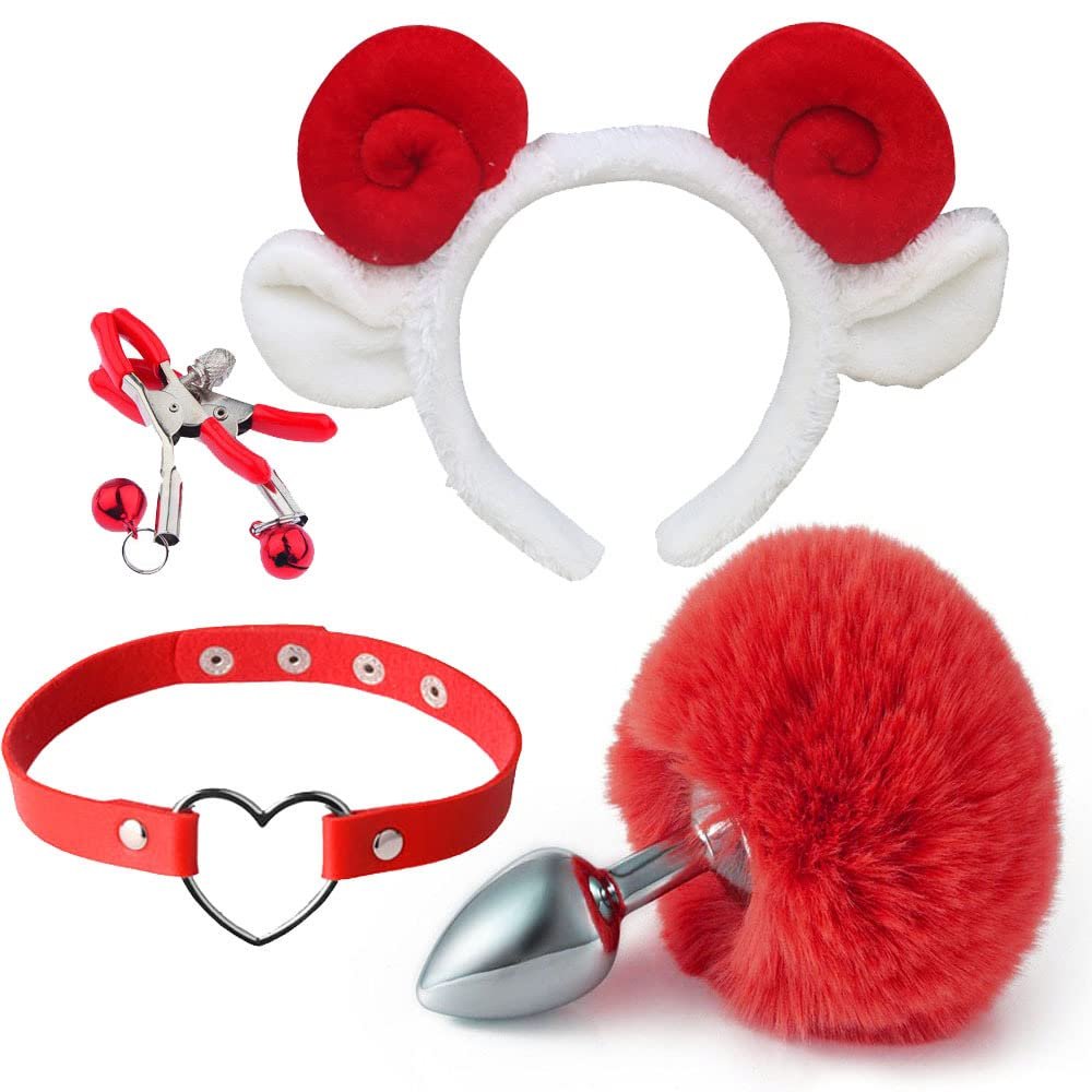 1Set Fox Ears and Tail Set Cat Ears and Tail Set Faux Fur Tails Plug Costume for Women Adult Cosplay Costume