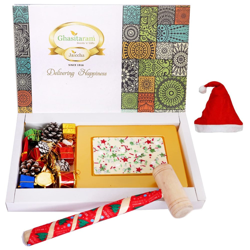 Ghasitaram Gifts Jaiccha Christmas Gifts Christmas Colourful Chocolate Bark with Dcor