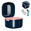 NOBONU Denture Case Kit with Strainer, Large Retainer Cleaner Case with Lid Hinge, Storage Soak Container, Orthodontic Dental Retainer Box for Household Office Travel,Blue view 1