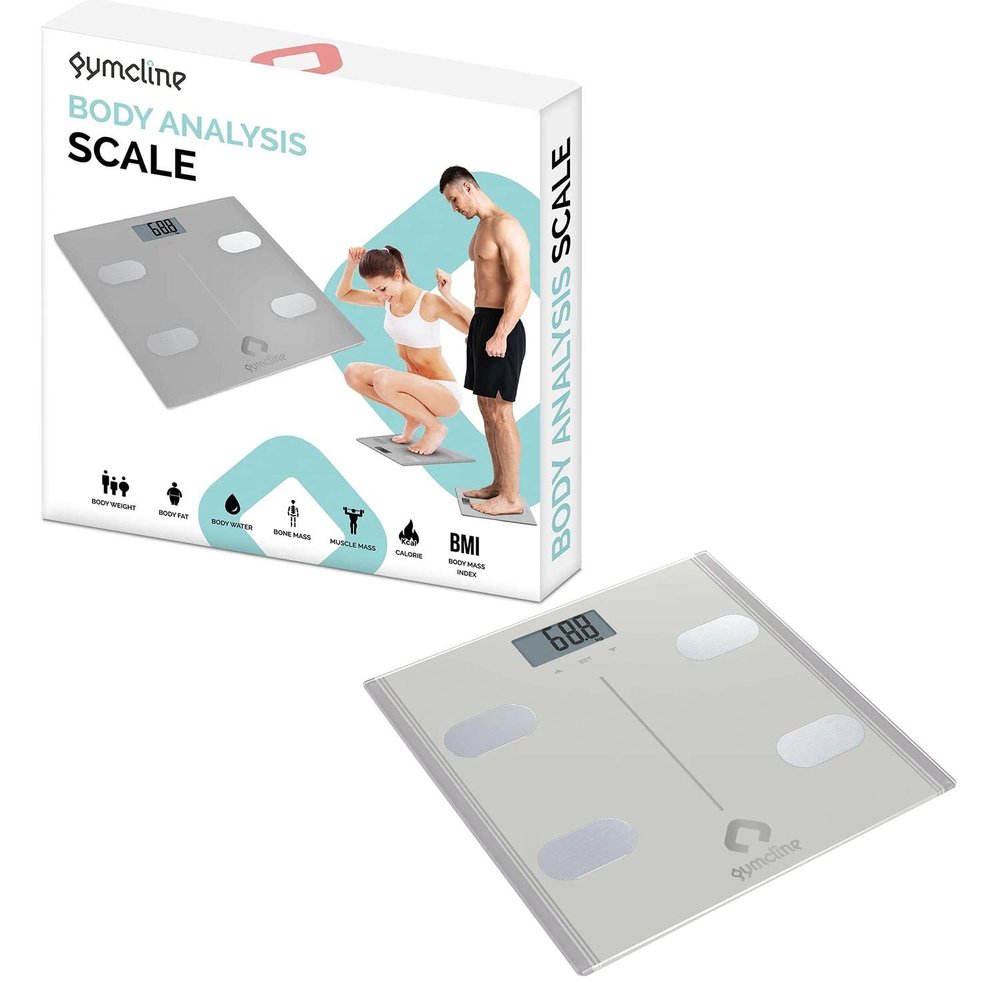 GYMCLINE Body Analysis Scale, Silver - Premium Smart Digital Bathroom Scales with BMI Report & Daily Calorie Intake Guide for Health Tracking