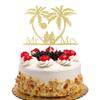 Mr & Mrs Cake Topper Tropical Wedding Cake Decorations Palm Tree Hawaii Beach Sunrise and Sunset Wedding Party Supplies Bride & Groom Travel Cake Toppers Gold Glitter view 1