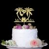 Mr & Mrs Cake Topper Tropical Wedding Cake Decorations Palm Tree Hawaii Beach Sunrise and Sunset Wedding Party Supplies Bride & Groom Travel Cake Toppers Gold Glitter view 2