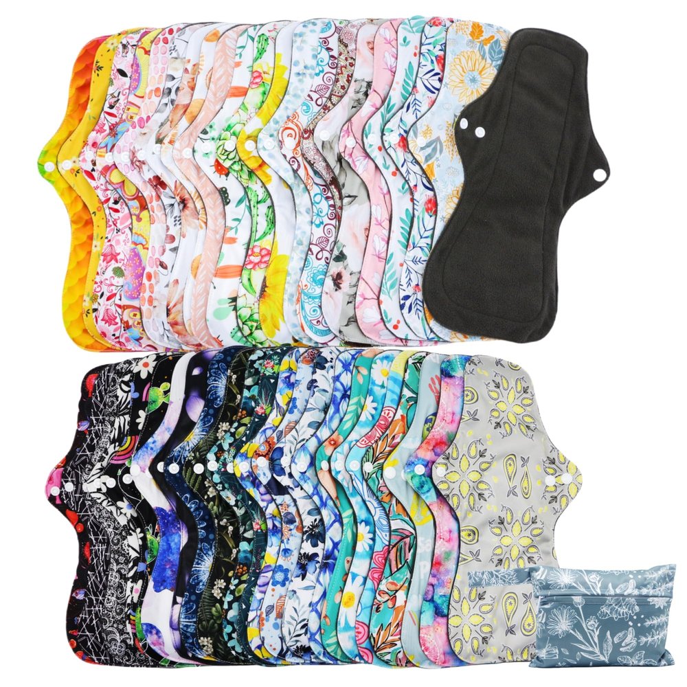 Asenappy 4 PCs Cloth Sanitary Pads Reusable X Large Cloth Menstrual Pads for Heavy Flow Night Use Pantyliners Wet Bag (5randompads)