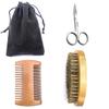 Beard Kit Brush Comb Scissors with Storage Bag Natural Boar Bristle Brush and Dual Action Pear Wood Comb Stocking Stuffers Gift set view 2