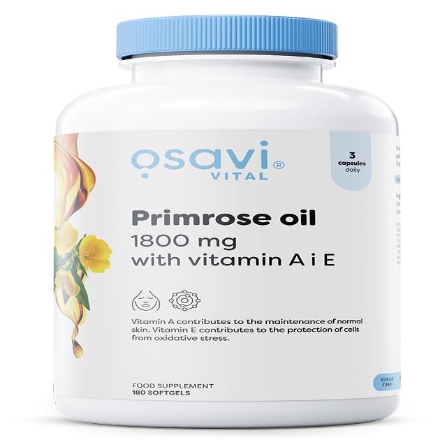 Osavi Primrose Oil 1800 mg with Vitamin A & E  180 Softgels | ColdPressed Evening Primrose Oil with GLA, Enriched with Vitamin A & E | Supports Skin Health & Cell Protection