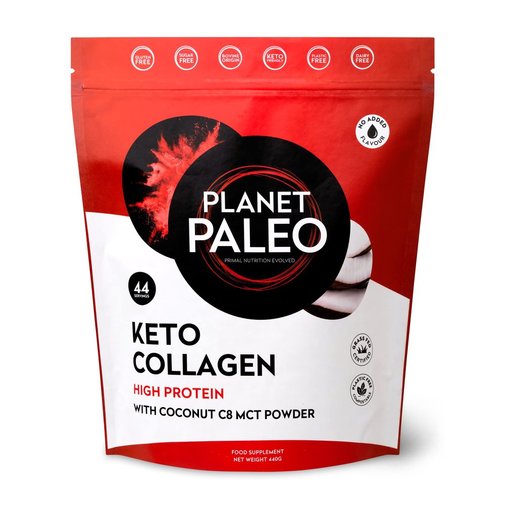 Planet Paleo Keto Collagen Powder (440g, 44 Servings) - Grass-Fed, High Protein, with MCT Powder - Low Carb, Creamer, Non-GMO, Halal - Fitness Recovery, Ketogenic Boost