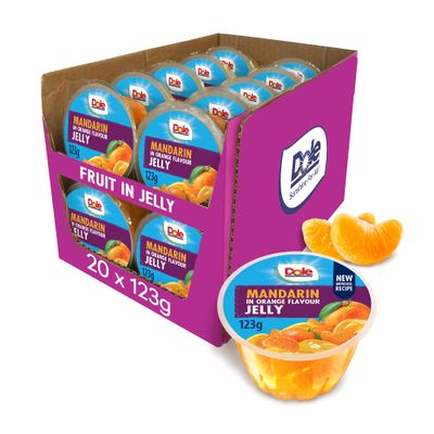 Dole Mandarin in Orange Jelly Fruit Pots 20 x 123g, Healthy Snack, No Added Sugar Fruit Bowls, Perfect for Breakfast & Dessert or Adding to Recipes