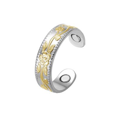 BioMag Magnetic Copper Rings for Women Men with 3500 Gauss Magnets 99.9% Solid Pure Copper,Adjustable Fingers Ring with Jewelry Box (Plum silvergold)