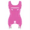 CHICTRY Women's Sexy Deep V Neck Backless Criss Cross Lace Up Club Bodycon Mini Dress Latex Dress 2# Hot Pink L view 3