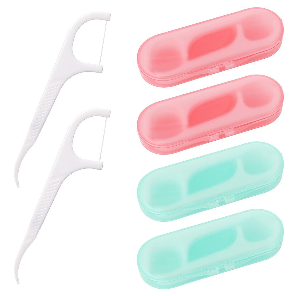 WLLHYF Dental Floss 4 PCS Travel Dental Flosses Case Portable Case Refillable Dental Floss Picks Organizer 40 Picks Professional Toothpicks Sticks for Family Hotel Travel Women Men Teeth Cleaning