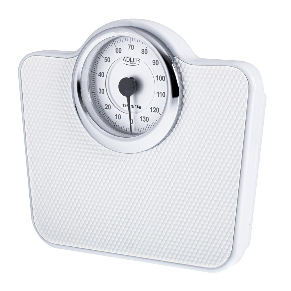 ADLER AD 8180 Mechanical Personal Scales - Body Weight - Analogue Fitness Scales - 136 kg Capacity - Diameter 15 cm Dial - Non-Slip Surface - Easy to Read - Calibrated with Button, White