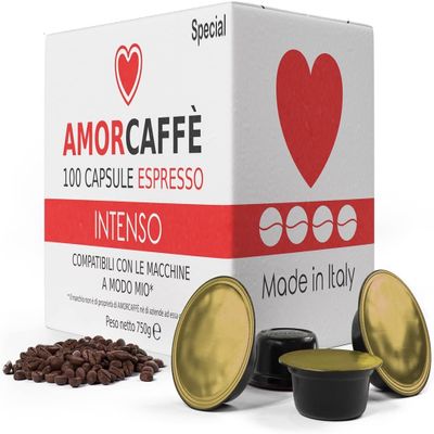 Amorcaffe 100 Coffee Capsules Pods Compatible with Lavazza A Modo Mio Intenso Special - Flores - Alta Mogiana