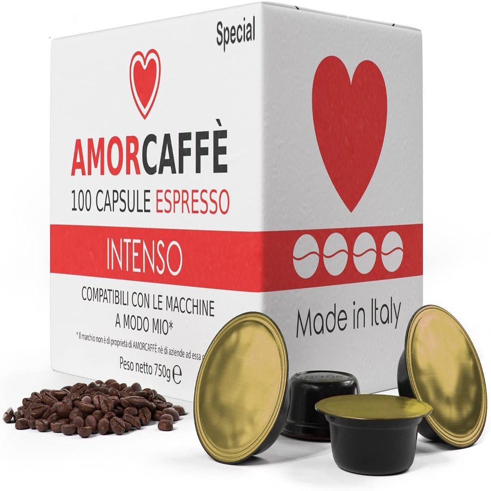 Amorcaffe 100 Coffee Capsules Pods Compatible with Lavazza A Modo Mio Intenso Special - Flores - Alta Mogiana