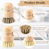 2 Pack Dish Scrub Brushes Wooden Pot Cleaning Scrubbers Natural Sisal Palm Bristles Diswashing Brush with Handle Rope for Dishes Pots Pan Wok Skillet Vegetables Kitchen Sink view 3