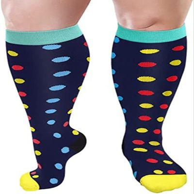 Cheeroyal 1 Pair Plus Size Compression Socks for Women and Men, 20-30mmhg Extra Large Wide Calf Knee High Stockings for Circulation Support (6XL, YS001-13)