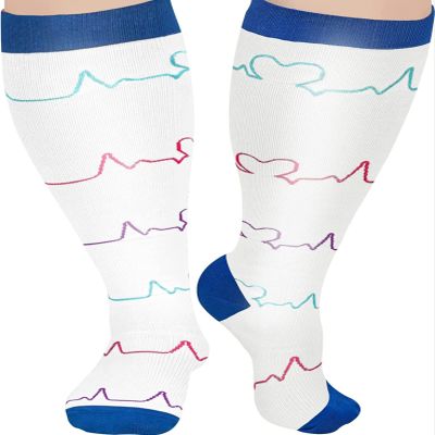 Cheeroyal 1 Pair Plus Size Compression Socks for Women and Men, 20-30mmhg Extra Large Wide Calf Knee High Stockings for Circulation Support (5XL, YS001-46)