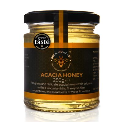 Bee HURO Honey Raw Acacia Honey - 100% Pure Honey Raw Unpasteurized with No Added Sugar or Preservatives - 250g