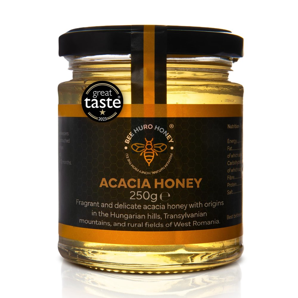 Bee HURO Honey Raw Acacia Honey - 100% Pure Honey Raw Unpasteurized with No Added Sugar or Preservatives - 250g
