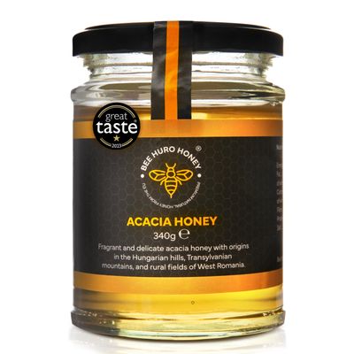Bee HURO Honey Raw Acacia Honey - 100% Pure Honey Raw Unpasteurized with No Added Sugar or Preservatives - 340g