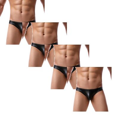 Beokeuioe Men's Metallic Glitter Wetlook Lingerie Jockstrap String Ouvert Briefs Underwear Men Sports G-String Sexy Panties Thongs Low-Rise Bulge Pouch Underwear Pack of 2, 4pcs black., XXXXXL