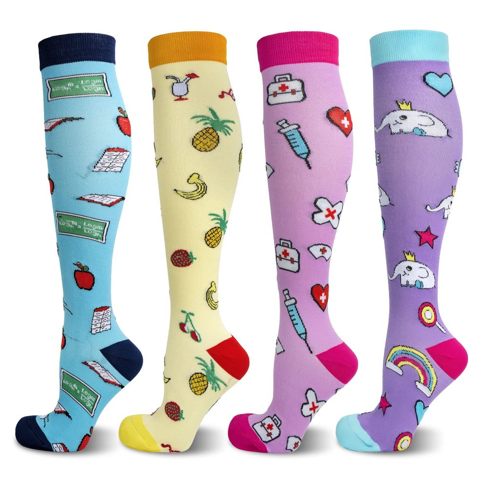 LEOSTEP Compression Socks for Men & Women (4Pair) Non-Slip Long Tube Stocking Ideal for Running,Travel,Flight