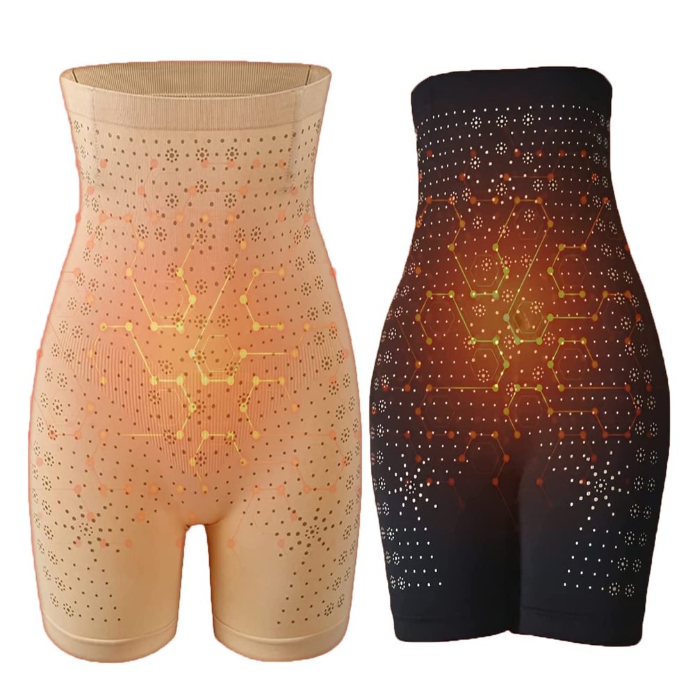 Hehimin Far Infrared Negative Oxygen Ion Fat Burning Tummy Control & Detox Bodysuit (Black+Beige)