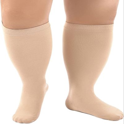 Cheeroyal 1 Pack Plus Size Compression Socks for Women and Men, 20-30mmhg Extra Large Wide Calf Knee High Stockings for Circulation Support (4XL, skin)