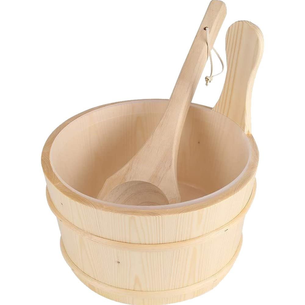 Fopytu Wood Sauna Bucket with Ladle, Handmade Wooden Sauna Bucket and Ladle Kit Sauna and Spa Accessory 4 Liter