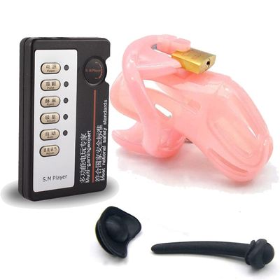 Chastity Device, Short Style Cbt Electro Sex E-Stim, Removable Urethral, Pink