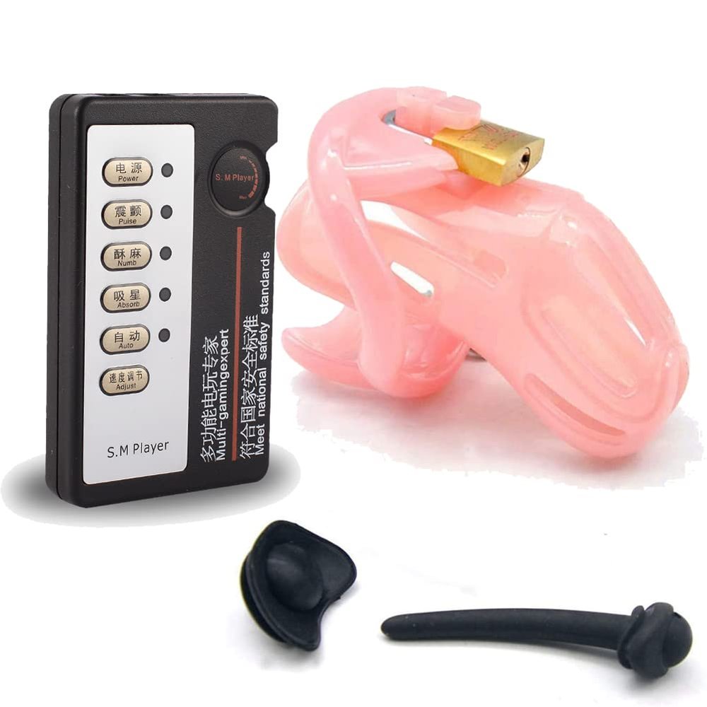 Chastity Device, Short Style Cbt Electro Sex E-Stim, Removable Urethral, Pink