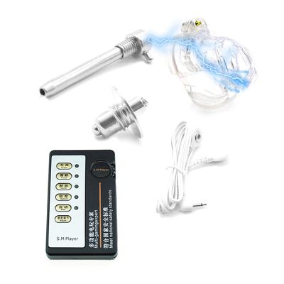 Chastity Device, Balls Cage Electro Sex E-Stim, Removable Urethral Tube (cage, Plug and Lead only), Transparent 45mm